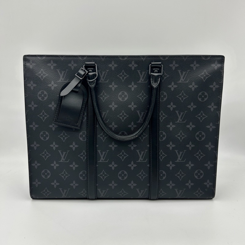 「JL精品代購」9新 Lv黑灰老花男士2way公文大托特包-3