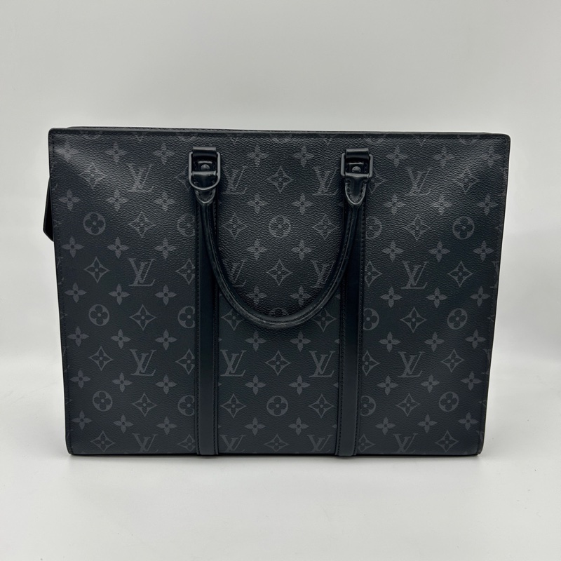 「JL精品代購」9新 Lv黑灰老花男士2way公文大托特包-4