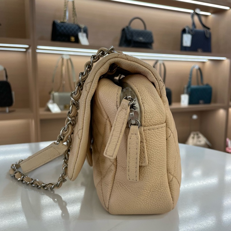 Chanel香奈儿 荔枝皮 easycoco cf 奶茶色 链条单肩斜挎包-1