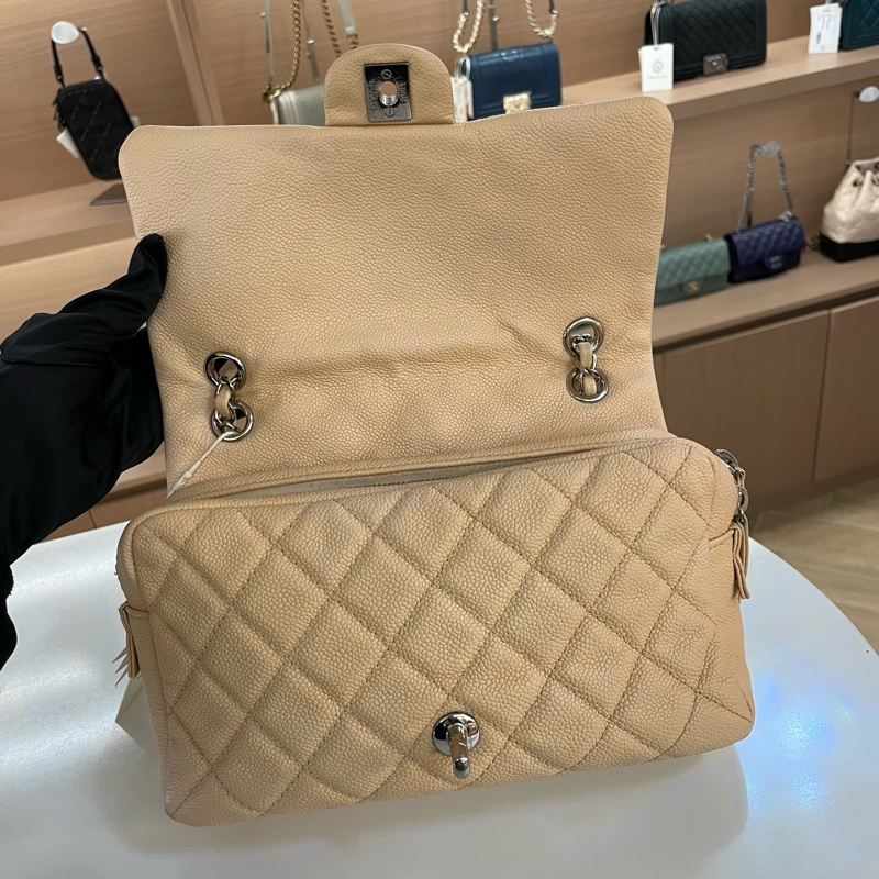 Chanel香奈儿 荔枝皮 easycoco cf 奶茶色 链条单肩斜挎包-3