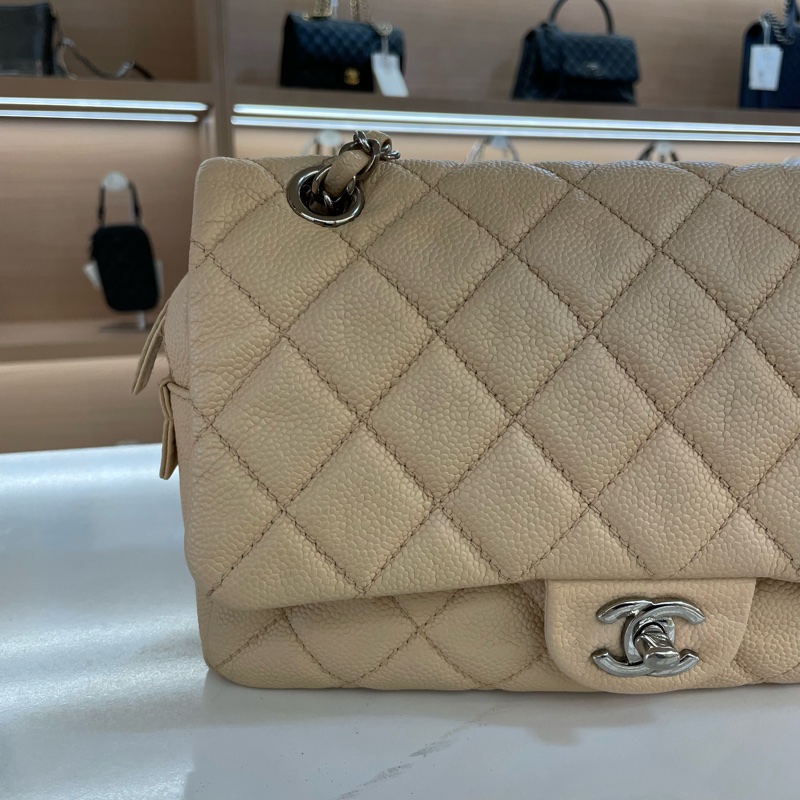 Chanel香奈儿 荔枝皮 easycoco cf 奶茶色 链条单肩斜挎包-6