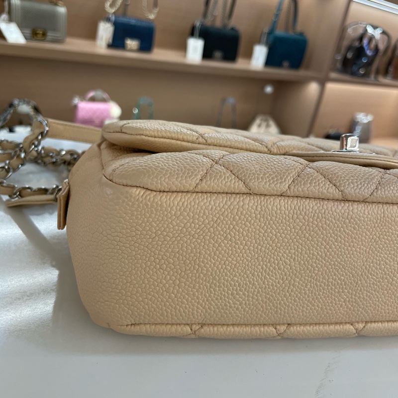 Chanel香奈儿 荔枝皮 easycoco cf 奶茶色 链条单肩斜挎包-11