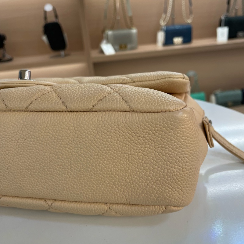 Chanel香奈儿 荔枝皮 easycoco cf 奶茶色 链条单肩斜挎包-12