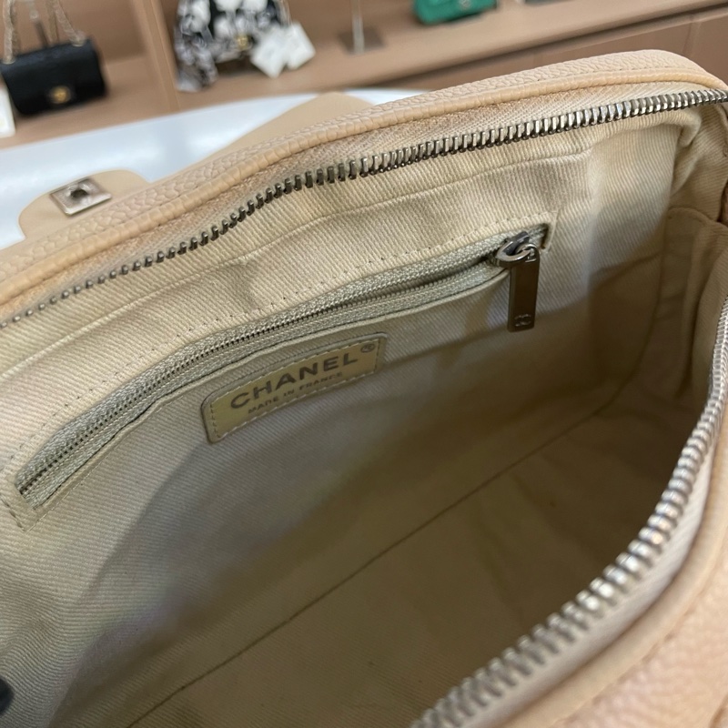 Chanel香奈儿 荔枝皮 easycoco cf 奶茶色 链条单肩斜挎包-14