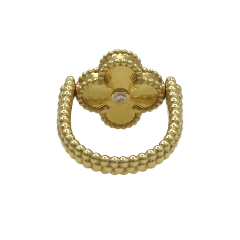 18K黃金 藍瑪瑙 鑽石 Vintage Alhambra 雙面戒指 48【Van Cleef & Arpels 梵克雅寶】 VCARPGV148-3