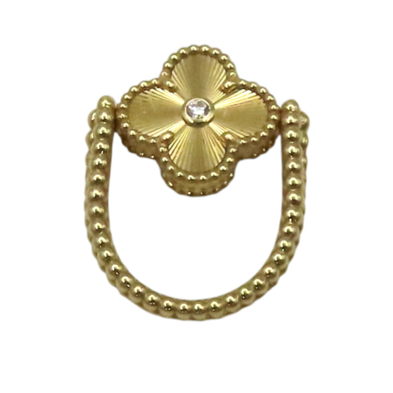 18K黃金 藍瑪瑙 鑽石 Vintage Alhambra 雙面戒指 48【Van Cleef & Arpels 梵克雅寶】 VCARPGV148-5