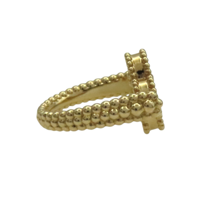 18K黃金 藍瑪瑙 鑽石 Vintage Alhambra 雙面戒指 48【Van Cleef & Arpels 梵克雅寶】 VCARPGV148-6