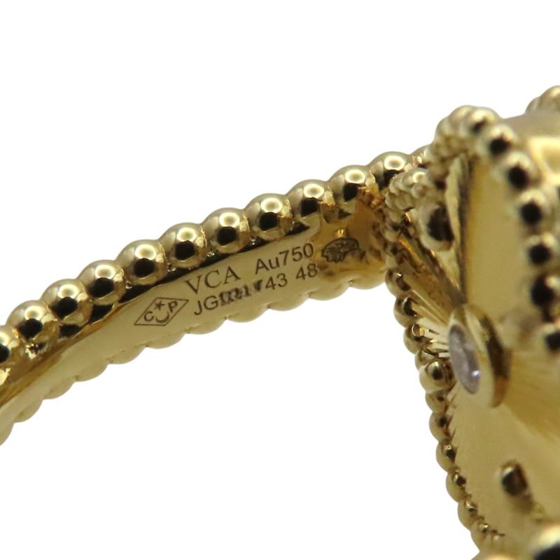 18K黃金 藍瑪瑙 鑽石 Vintage Alhambra 雙面戒指 48【Van Cleef & Arpels 梵克雅寶】 VCARPGV148-8