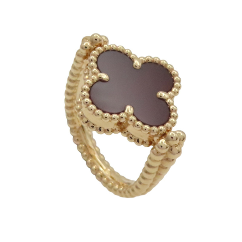 18K玫瑰金 紅玉髓 鑽石 Vintage Alhambra 雙面戒指 47【Van Cleef & Arpels 梵克雅寶】 VCARP7U547-1