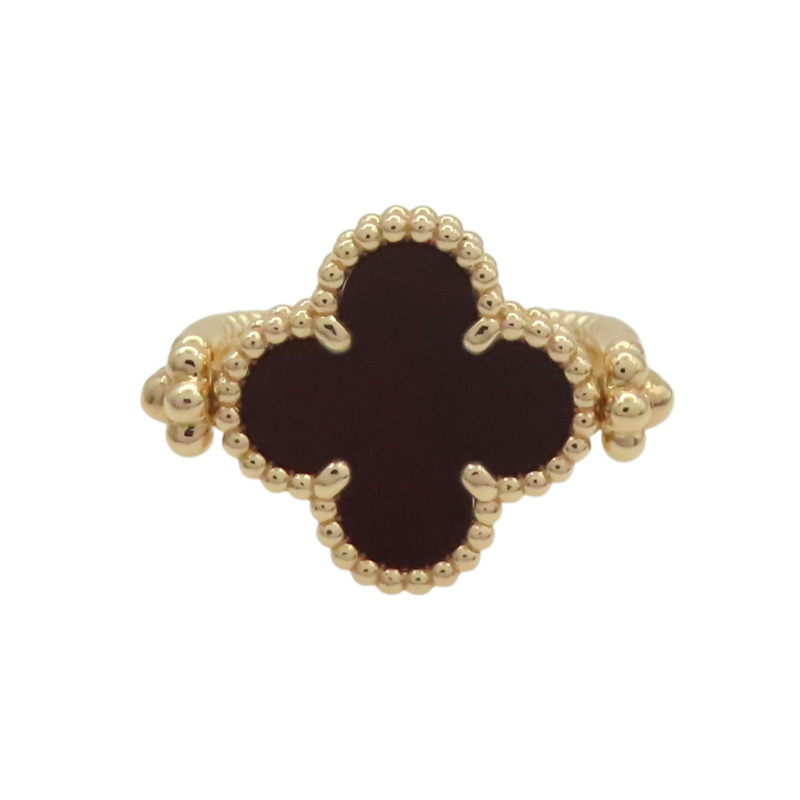 18K玫瑰金 紅玉髓 鑽石 Vintage Alhambra 雙面戒指 47【Van Cleef & Arpels 梵克雅寶】 VCARP7U547-2