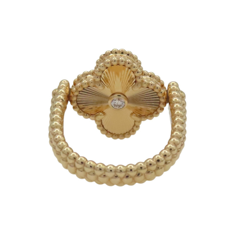 18K玫瑰金 紅玉髓 鑽石 Vintage Alhambra 雙面戒指 47【Van Cleef & Arpels 梵克雅寶】 VCARP7U547-3