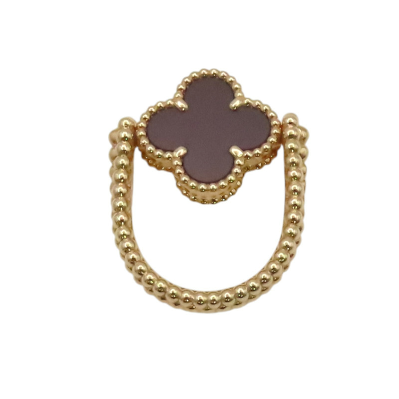 18K玫瑰金 紅玉髓 鑽石 Vintage Alhambra 雙面戒指 47【Van Cleef & Arpels 梵克雅寶】 VCARP7U547-6