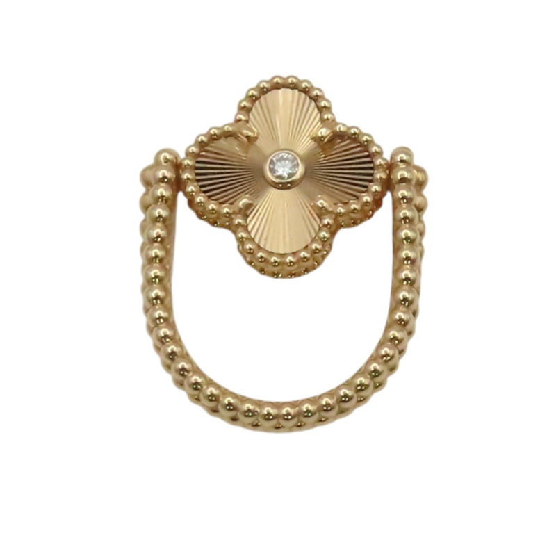 18K玫瑰金 紅玉髓 鑽石 Vintage Alhambra 雙面戒指 47【Van Cleef & Arpels 梵克雅寶】 VCARP7U547-7