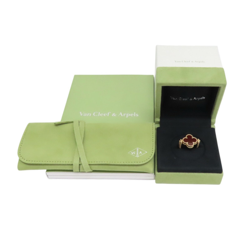 18K玫瑰金 紅玉髓 鑽石 Vintage Alhambra 雙面戒指 47【Van Cleef & Arpels 梵克雅寶】 VCARP7U547-10