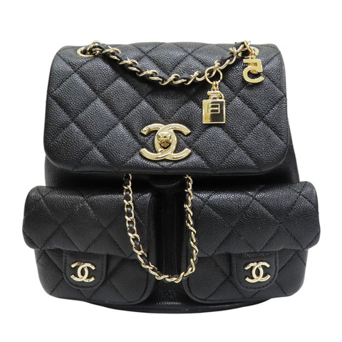 黑色 菱格紋 荔枝紋 Duma 後背包 金釦【CHANEL 香奈兒】 AS3860