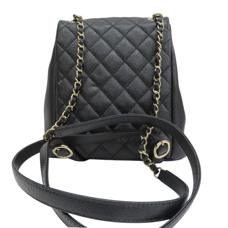 黑色 菱格紋 荔枝紋 Duma 後背包 金釦【CHANEL 香奈兒】 AS3860-1