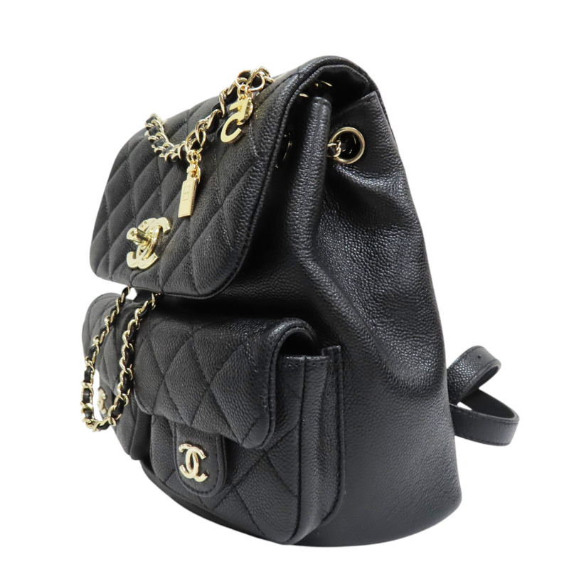 黑色 菱格紋 荔枝紋 Duma 後背包 金釦【CHANEL 香奈兒】 AS3860-2
