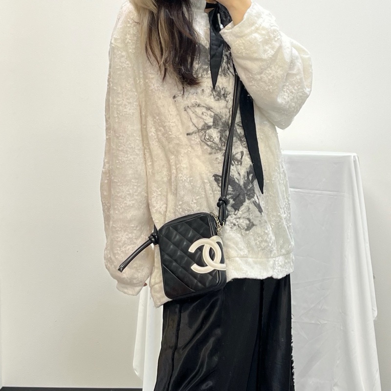 「JL精品代購」香奈兒黑白康鵬單肩斜挎相機包-1