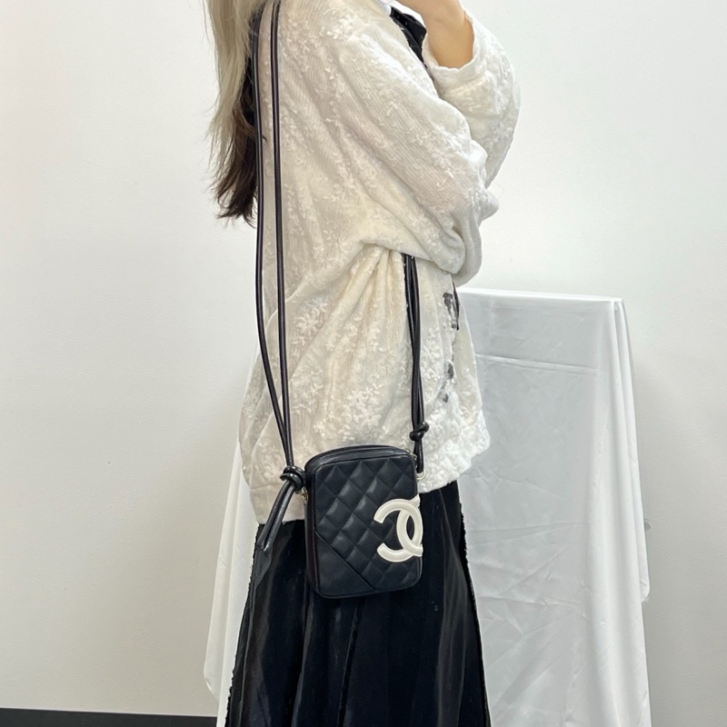 「JL精品代購」香奈兒黑白康鵬單肩斜挎相機包-2