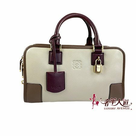 ＊奢華大道國際精品＊【LW226】LOEWE酒紅色/淺咖啡色/灰白色 NAPA小牛皮 AMAZONA手提包 28CM