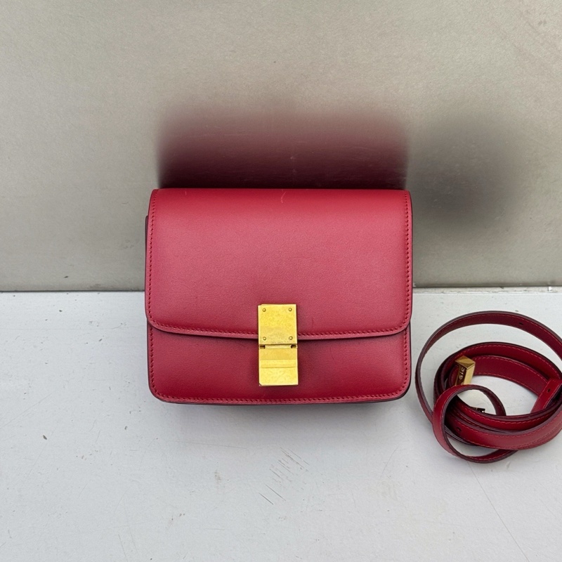 Celine賽琳box紅色小號 配件:肩帶塵袋 尺寸：16.5x13x8cm-0