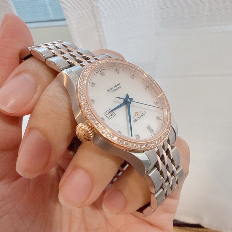 浪琴 Longines 開創者18k金原鑲鑽錶 天文台認證自動機械錶-1