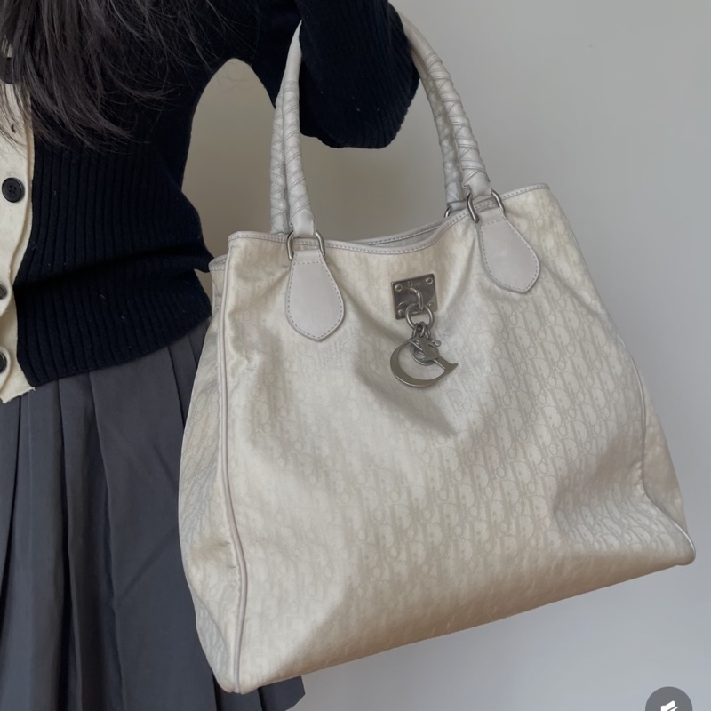 【97新 ✨ 全網最低價！】Dior/迪奥 老花 Tote 托特包 白色千金老錢風（下單前先詢問庫存❗️）-0