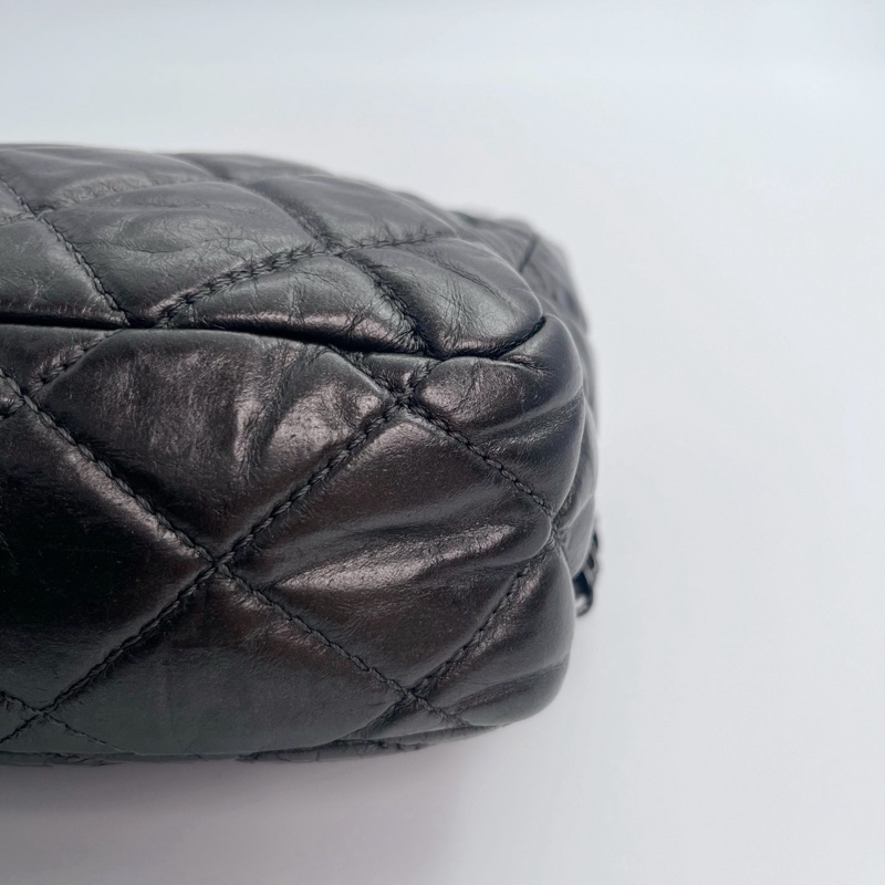 「JL精品代購」香奈兒碳灰銀油蠟牛皮滾邊cf翻蓋鏈條包-8