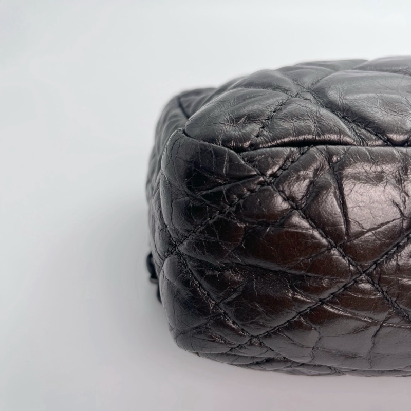 「JL精品代購」香奈兒碳灰銀油蠟牛皮滾邊cf翻蓋鏈條包-9