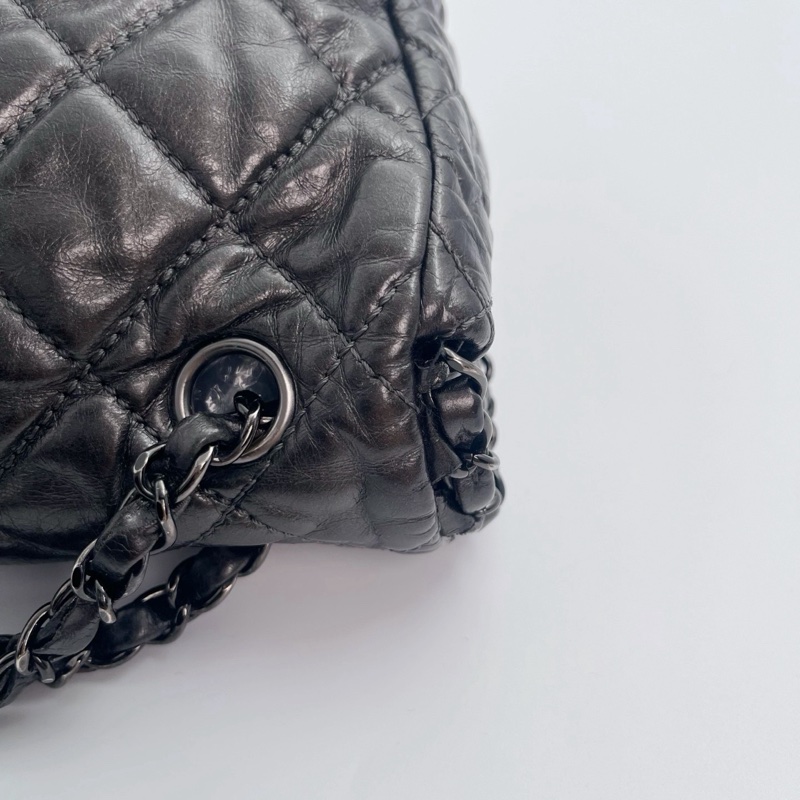 「JL精品代購」香奈兒碳灰銀油蠟牛皮滾邊cf翻蓋鏈條包-13