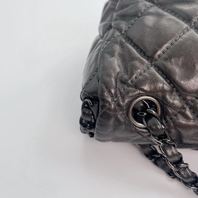 「JL精品代購」香奈兒碳灰銀油蠟牛皮滾邊cf翻蓋鏈條包-14