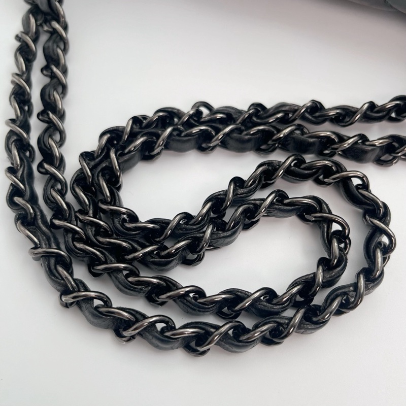 「JL精品代購」香奈兒碳灰銀油蠟牛皮滾邊cf翻蓋鏈條包-16