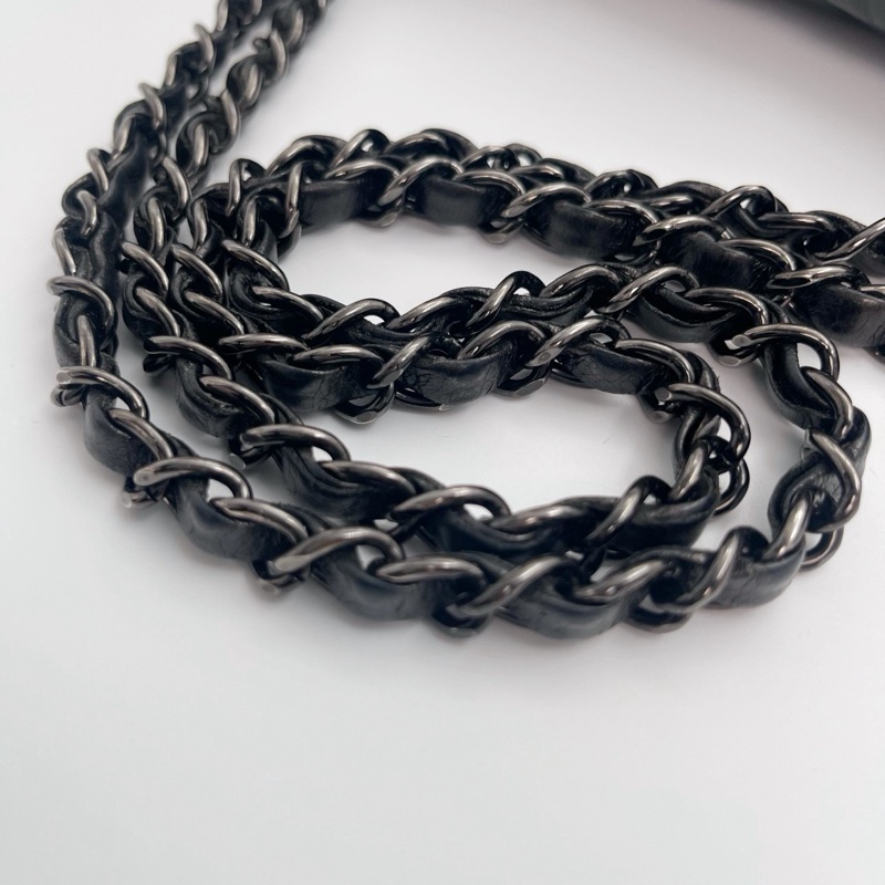 「JL精品代購」香奈兒碳灰銀油蠟牛皮滾邊cf翻蓋鏈條包-17