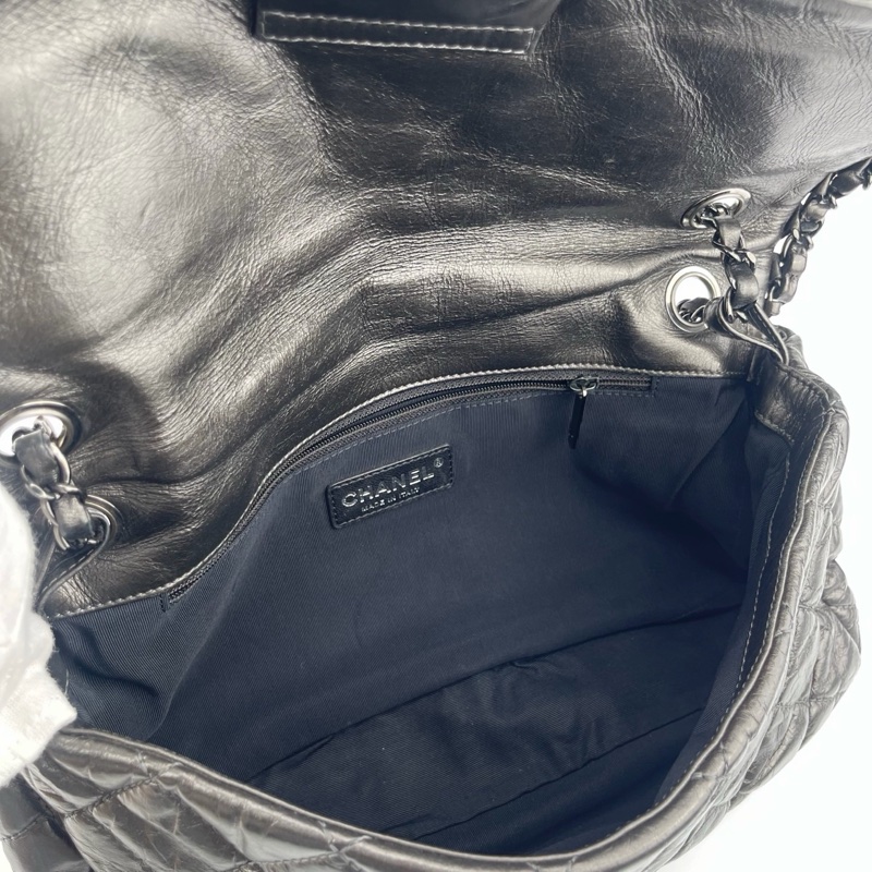 「JL精品代購」香奈兒碳灰銀油蠟牛皮滾邊cf翻蓋鏈條包-19