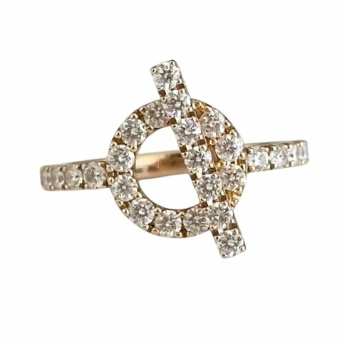 HERMES Finesse 18K玫瑰金 滿鑽小Q  戒子