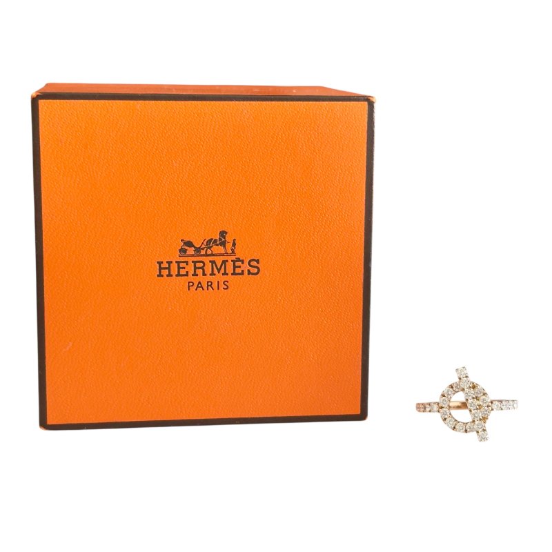 HERMES Finesse 18K玫瑰金 滿鑽小Q 戒子-1