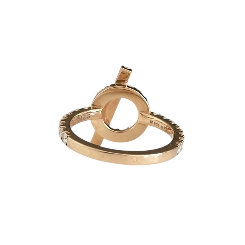 HERMES Finesse 18K玫瑰金 滿鑽小Q 戒子-5