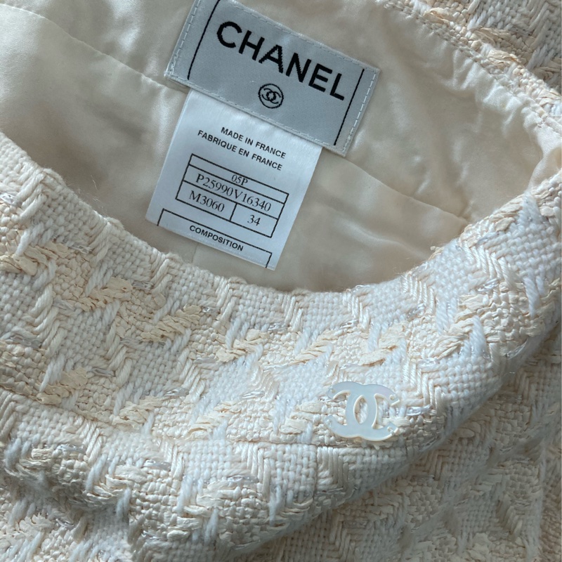 《新歡舊愛》近新CHANEL香奈兒白色經典呢喃優雅氣質裙34-3