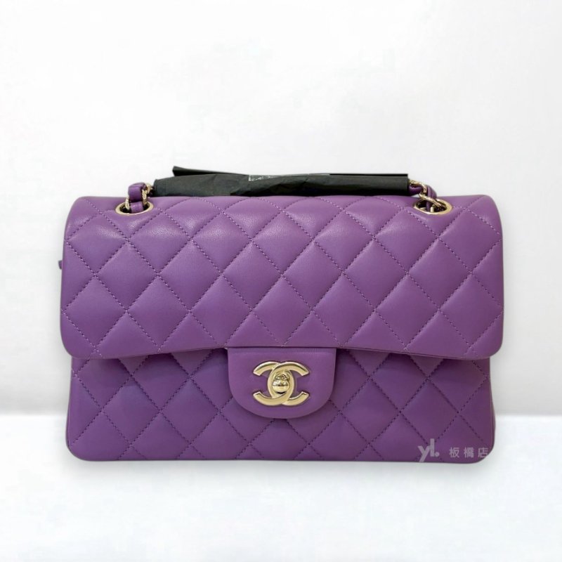 S5346-CHANEL紫色羊皮金釦下蓋口蓋包COCO23 A01113-2