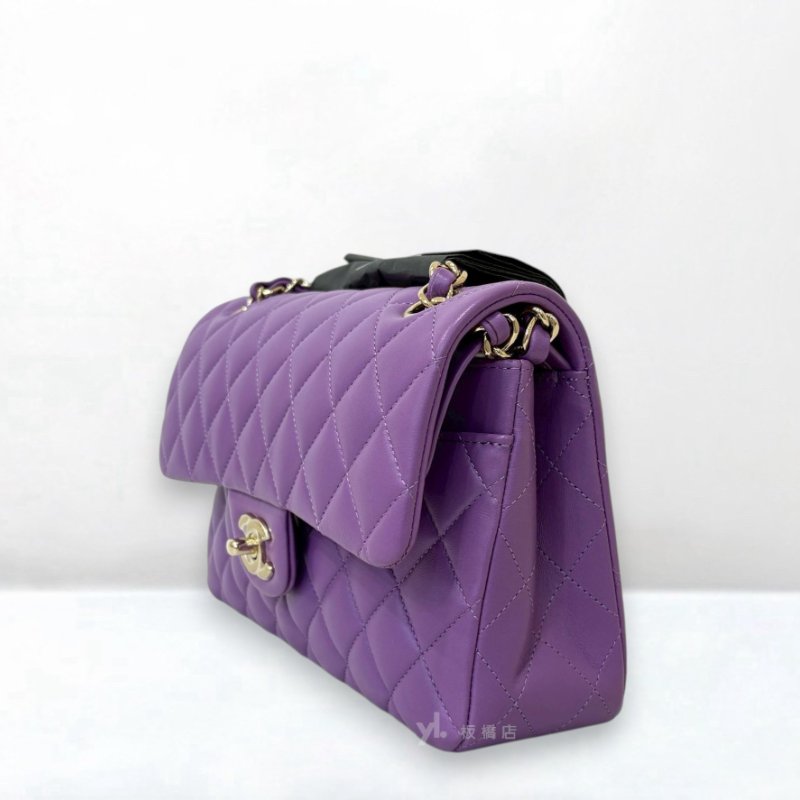 S5346-CHANEL紫色羊皮金釦下蓋口蓋包COCO23 A01113-3