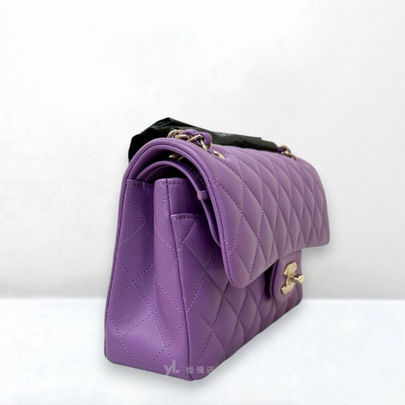 S5346-CHANEL紫色羊皮金釦下蓋口蓋包COCO23 A01113-4