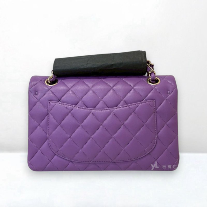 S5346-CHANEL紫色羊皮金釦下蓋口蓋包COCO23 A01113-5