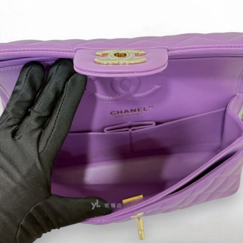 S5346-CHANEL紫色羊皮金釦下蓋口蓋包COCO23 A01113-7