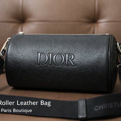 DIOR 迪奧Roller 黑色牛皮圓筒斜背包｜Christian Dior 斜背包 男包 全配｜巴黎專櫃購入｜近新極美品