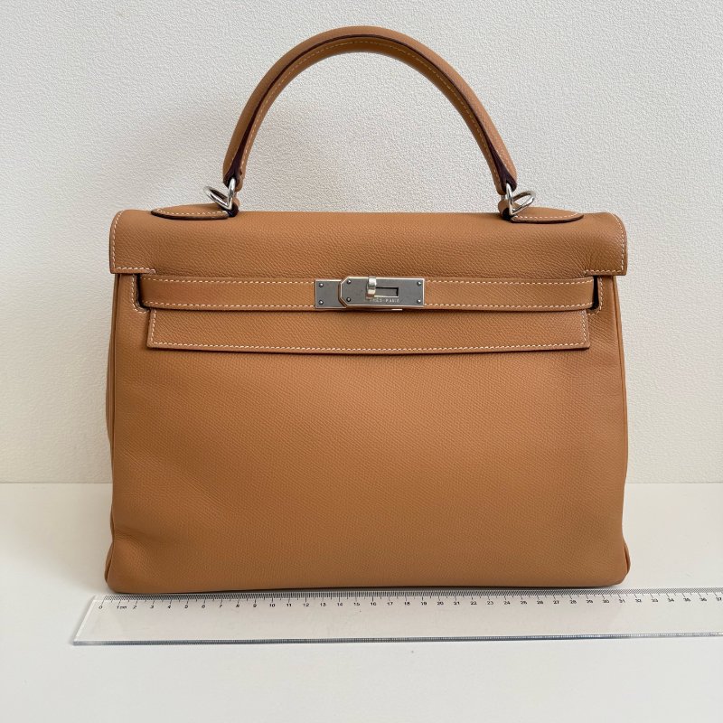 愛馬仕 Hermes kelly 32 老金棕 銀扣 附件:肩帶-1