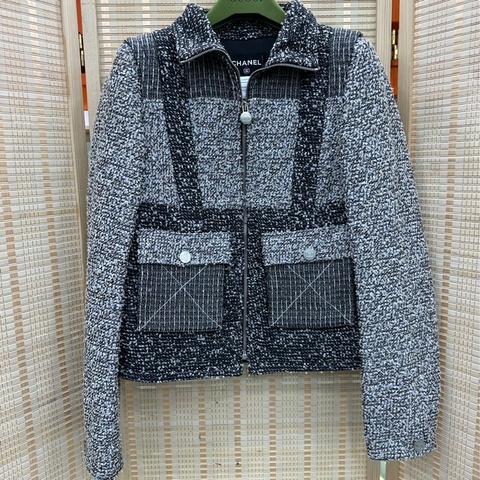 CHANEL 香奈兒黑白拼色軟尼材質外套 34碼