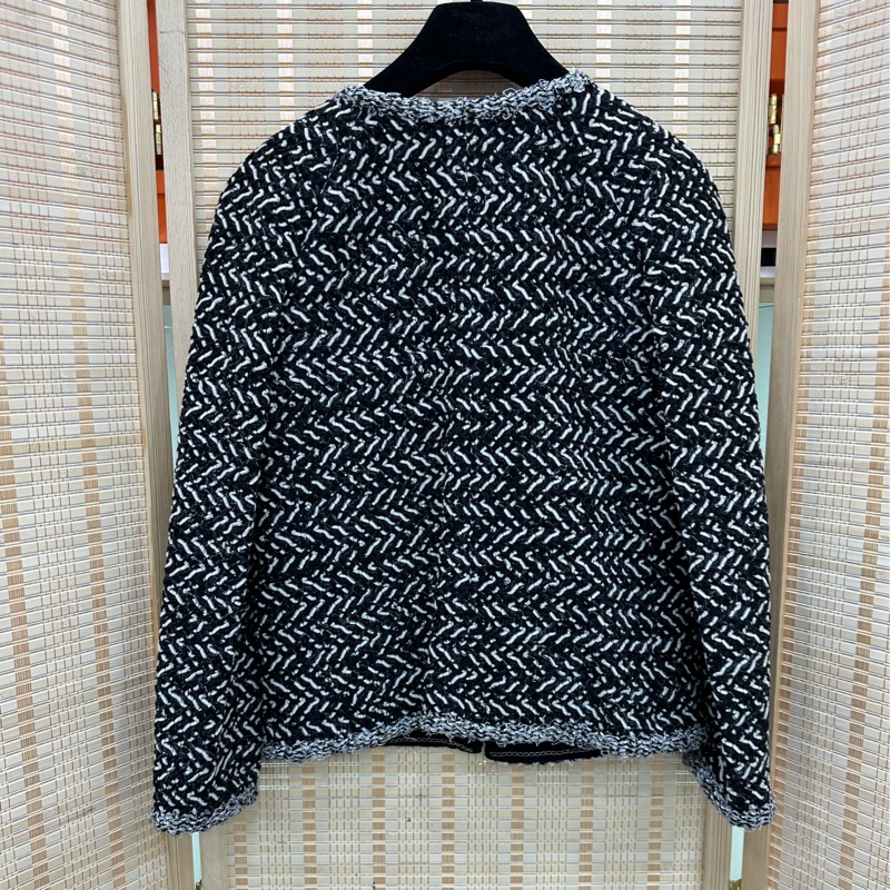 Chanel香奈兒 拜占庭系列灰黑條紋粗花呢圓領四口袋外套34碼-1