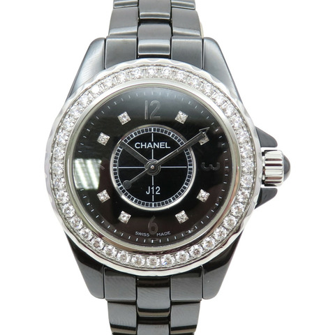 黑色漆面錶盤 陶瓷 不鏽鋼 鑽石 J12 腕錶【CHANEL 香奈兒】 H2571