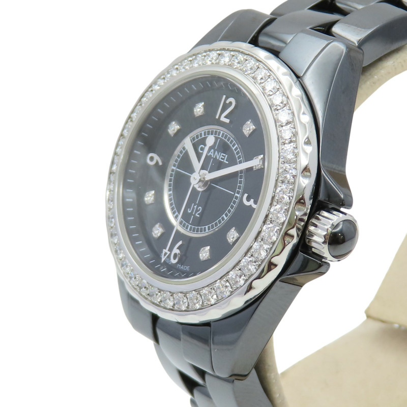 黑色漆面錶盤 陶瓷 不鏽鋼 鑽石 J12 腕錶【CHANEL 香奈兒】 H2571-2