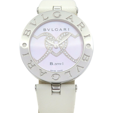貝殼粉色母貝 錶盤 白色牛皮 錶帶 鑽石 B.ZERO1 腕錶【BVLGARI 寶格麗】 BZ30S
